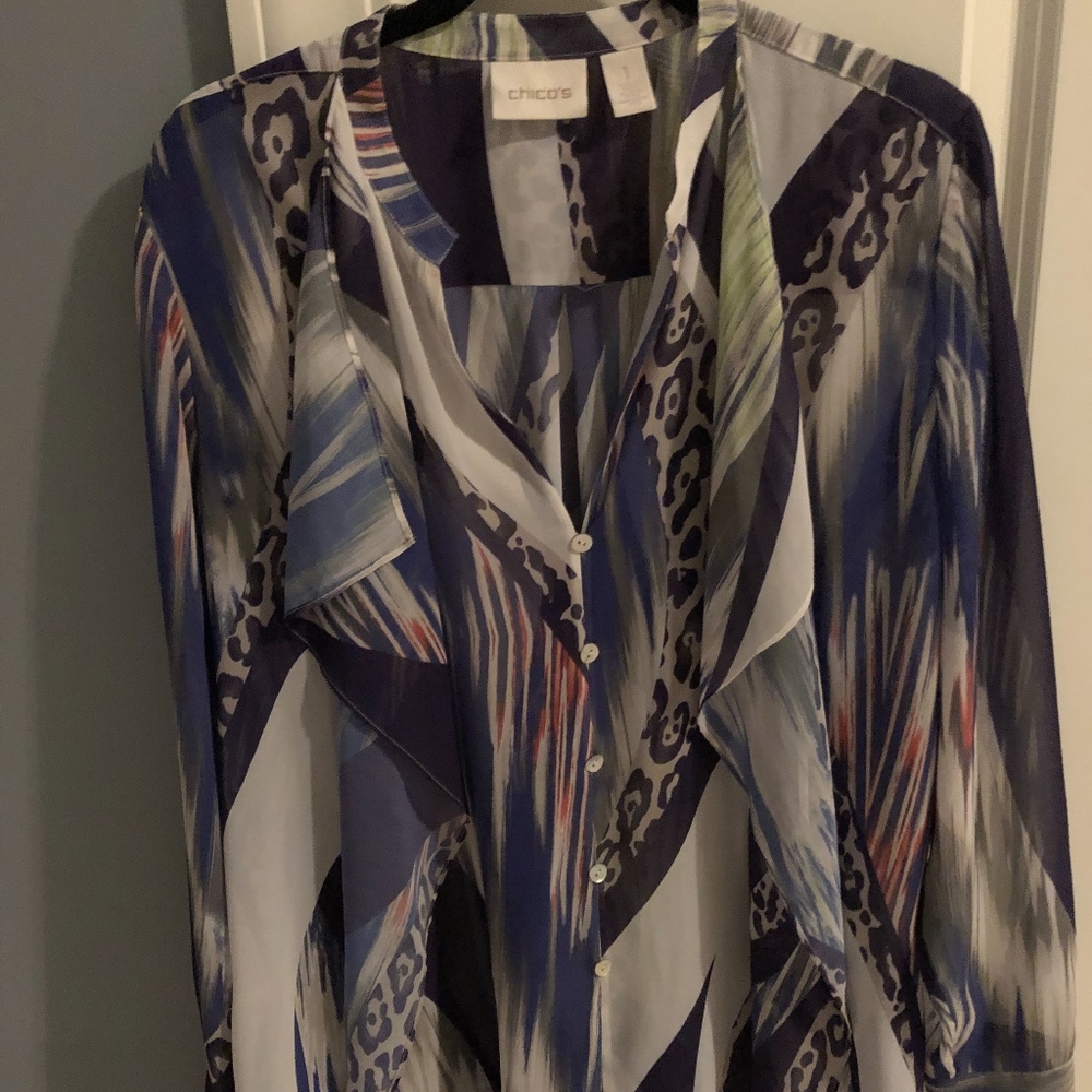 Chico's Sheer Ruffled Shirt Size 1